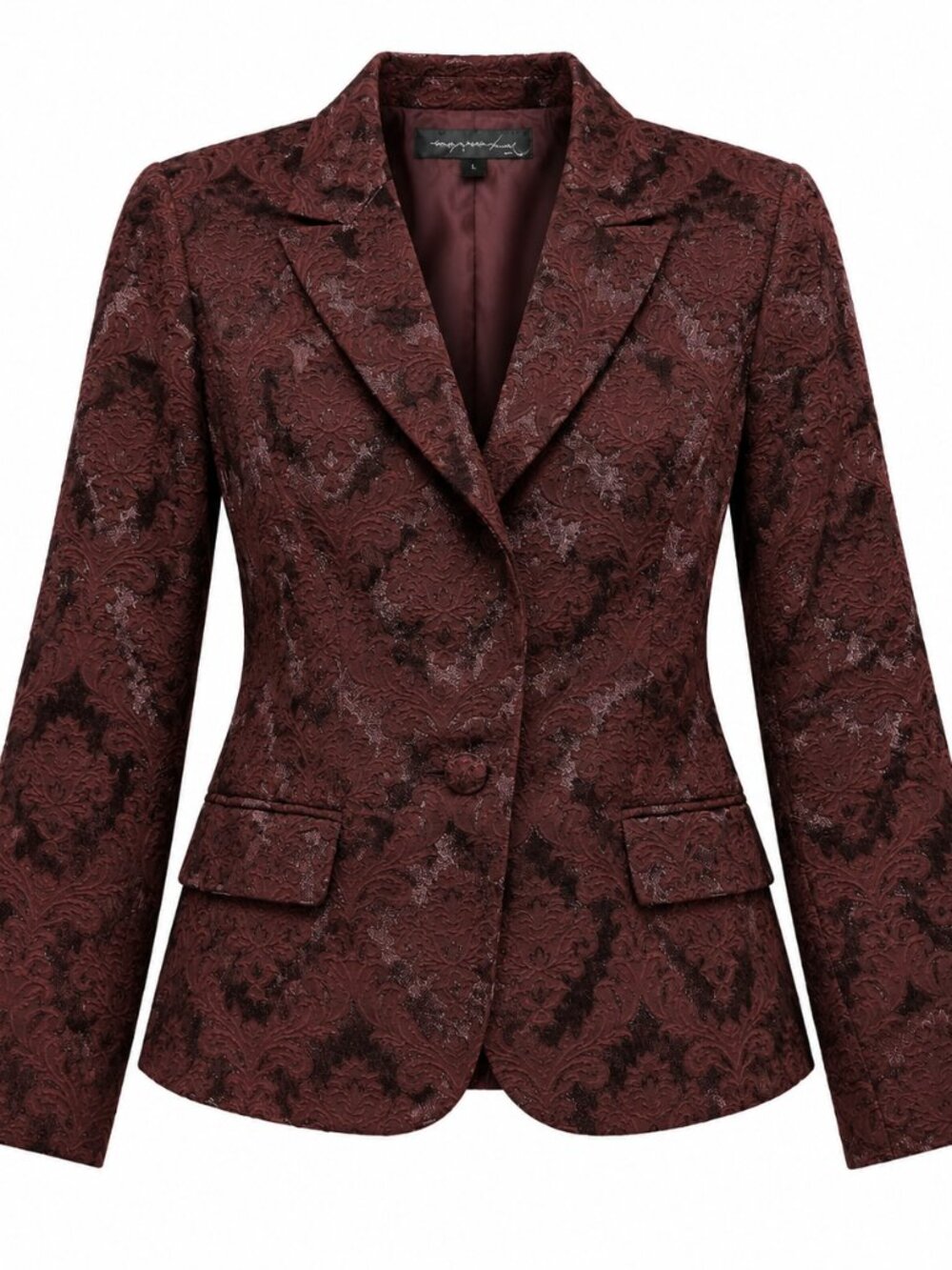 Vintage Apostrophe Burgundy Damask Brocade Blazer Size 6 Goblincore